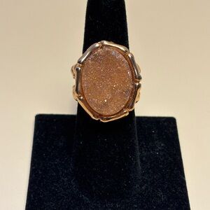 Gold Plated Stainless Steel Peach Druzy Ring Sz 7